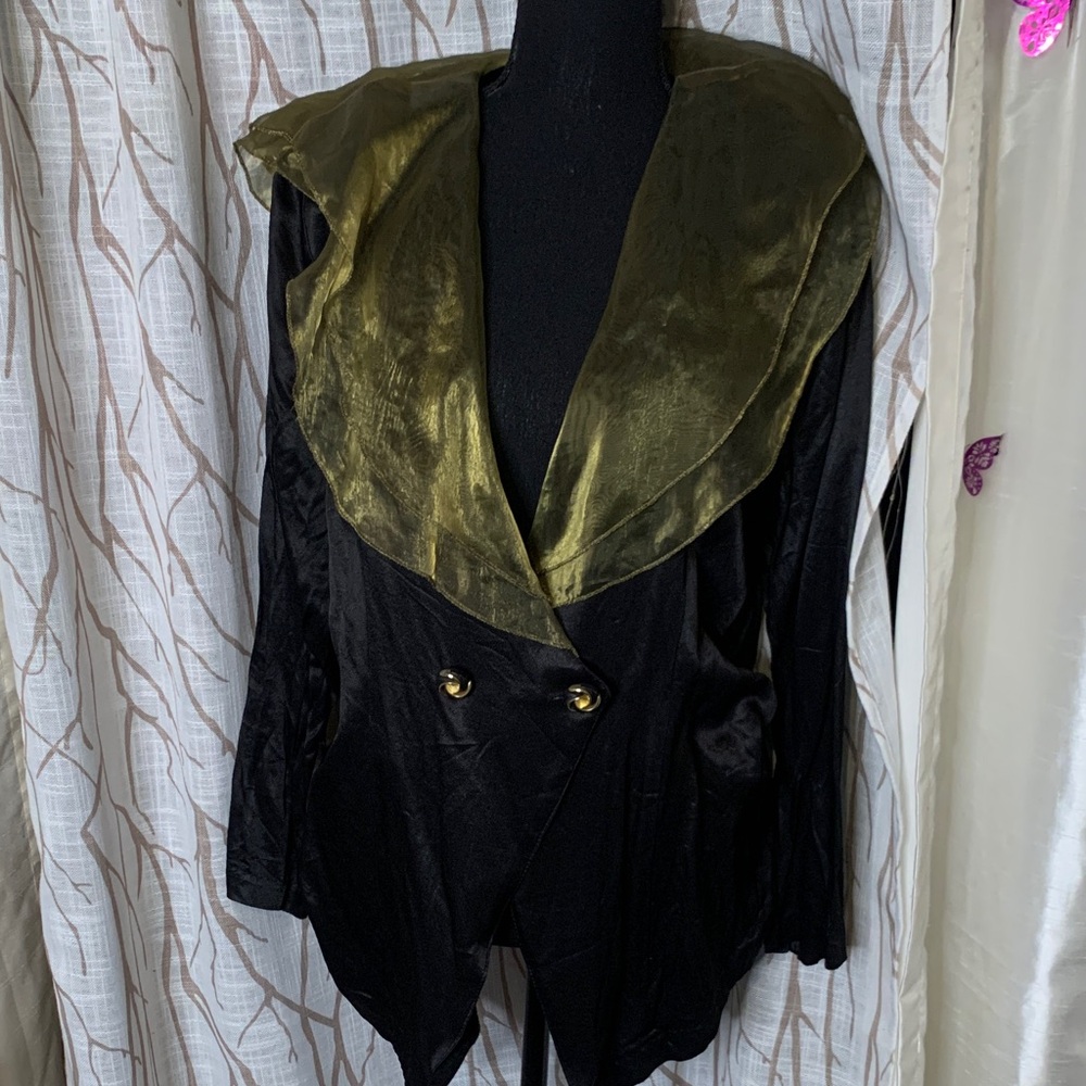 Vintage Women's Black Jacket with metallic Gold Shawl Collar
